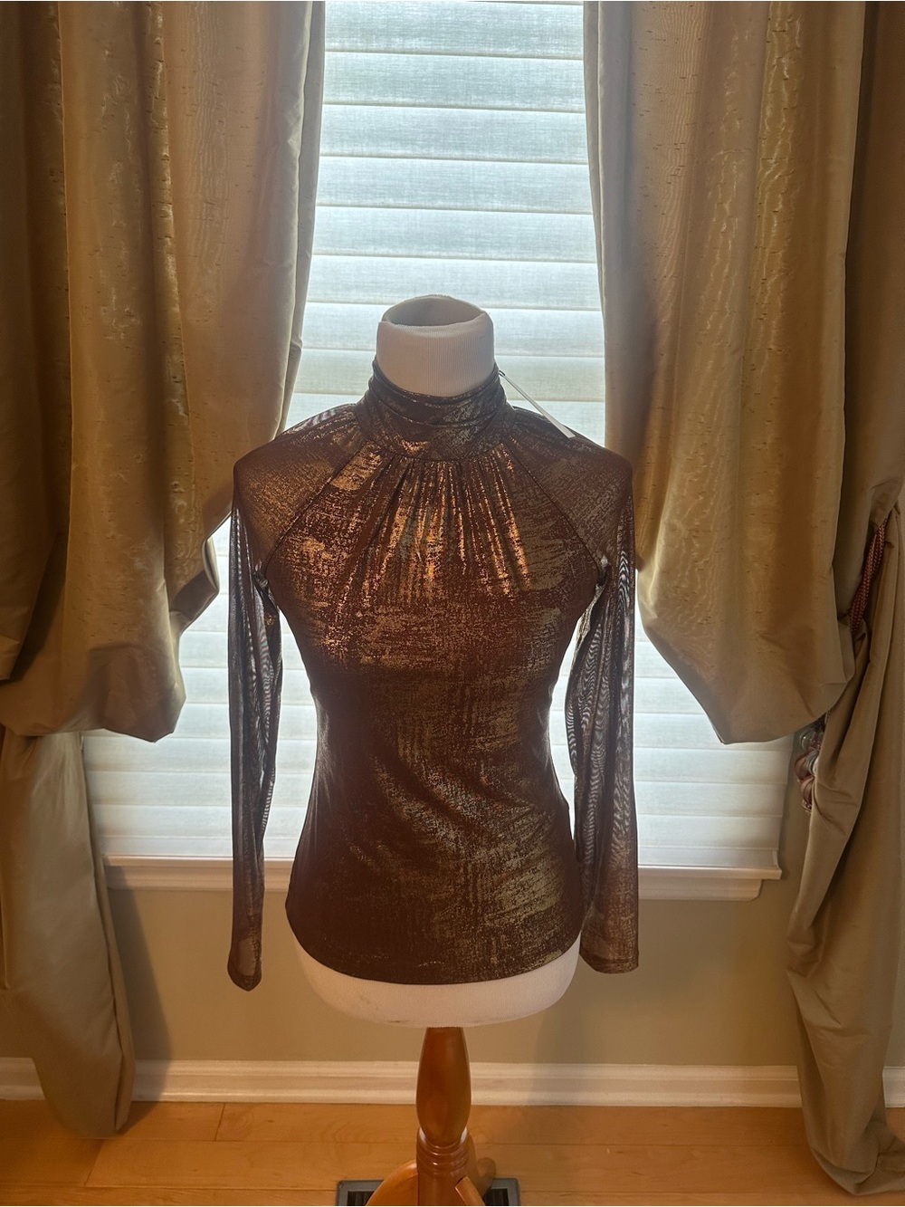Ted Baker Metallic Bronze Mock Neck Long Sleeve Top